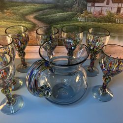 A set of Mexican hand blown confetti art glass