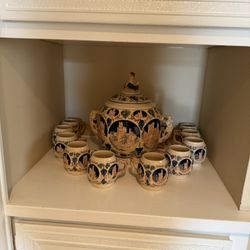 Vintage Gerz "Castles On The Rhine" German Punch Bowl Tureen with 12 Mugs