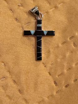 Sterling silver Cross. Natural Turquoise with black Onyx.