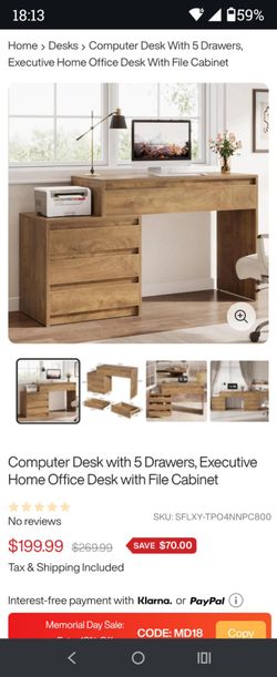 Home office desk 5 drawers