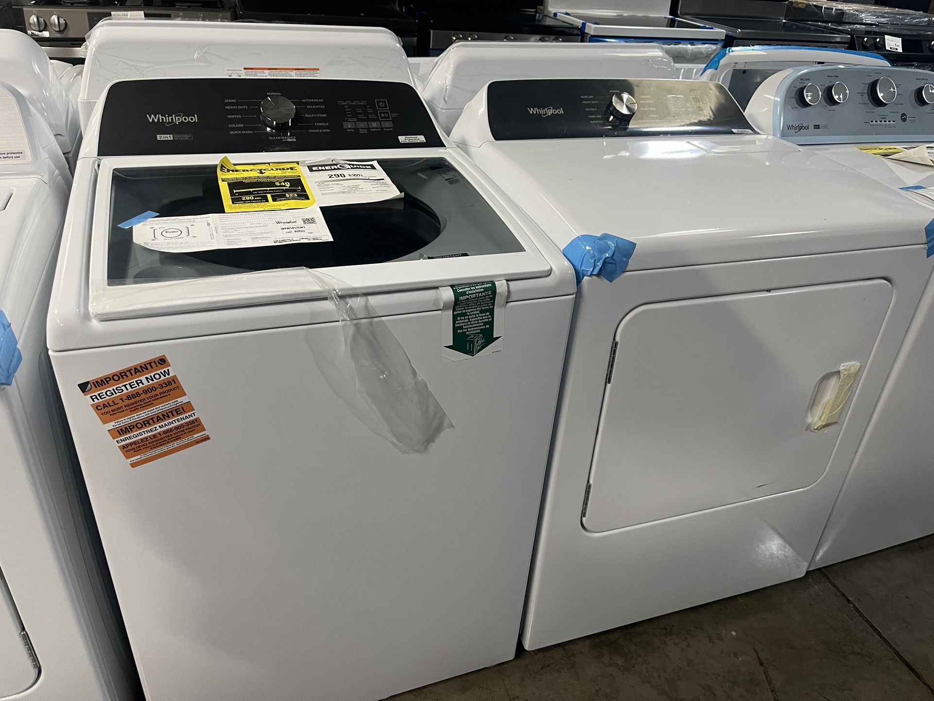 WHIRLPOOL TOP LOAD SET WASHER AND DRYER