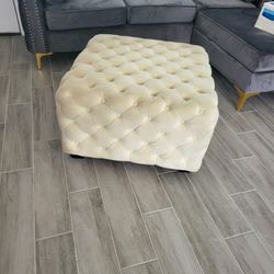 Tufted Ivory Ottoman