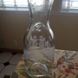 Vintage Clear Glass Water / Wine Carafe / Jar With Etched Narcissus Flowers For Paul Mason Vineyards