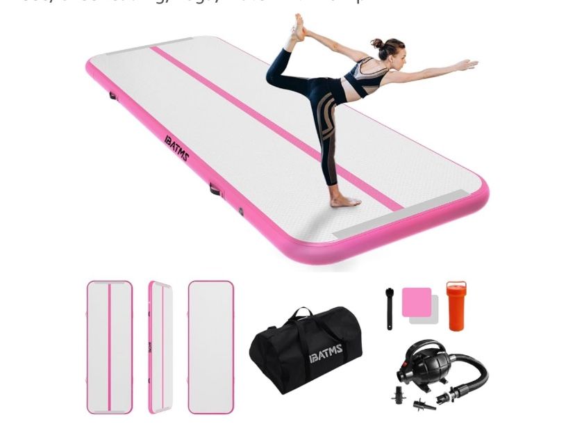 IBATMS Inflatable Gymnastics Air Tumbling Mat (Pink & Gray)