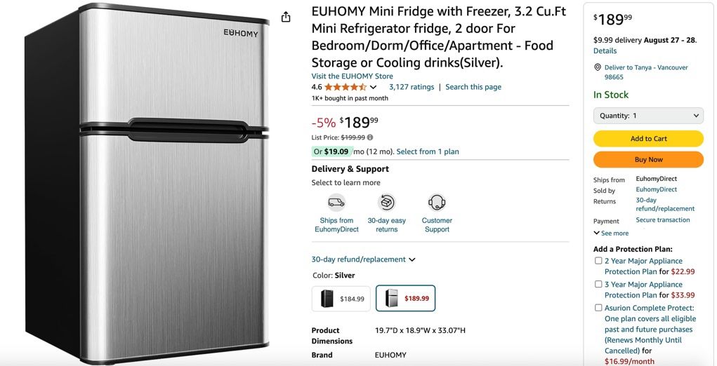Never-used Mini Euhomy Fridge