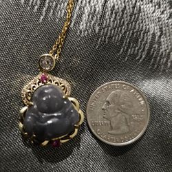 18k Gold Jade Buddah Pendant With Necklace 