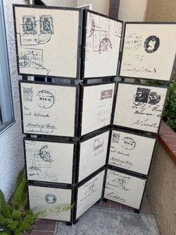 Vintage Postmark Print Folding Room Divider 69x48 fully extended
