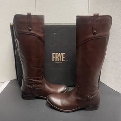 FRYE Melissa Tab Tall Redwood Leather Riding Boots ((contact info removed)-RDD) Women Size 7.5M