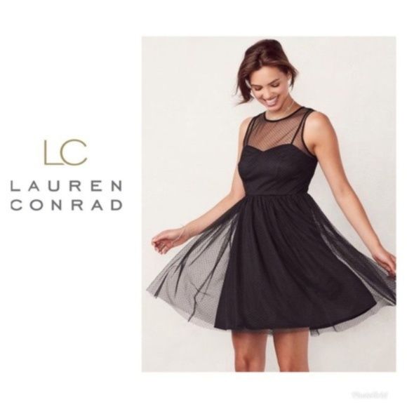 BNWT Lauren Conrad LC Sheer Black Polka Dot Dress