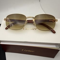 Cartier Amboise 24K Gold/Brown Wood Vintage 80s Buffalo Horn Buffs Glasses