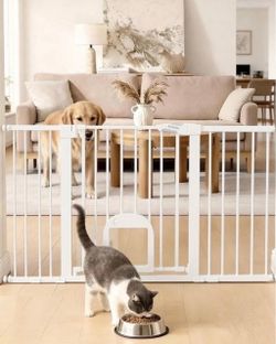 29" to 55" Wide Pressure Mounted Pet Dog Gate with Cat Door 30" Tall New, Open Box