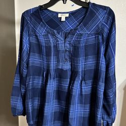 Style & Co Blue Plaid Blouse