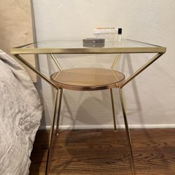 (2) Anthropologie Alves Rose Gold And Glass Nightstands