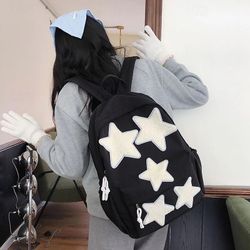 Black Star Patch Canvas Backpack Daypack Book bag. NWOT