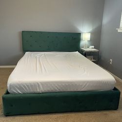 green velvet bed with chair