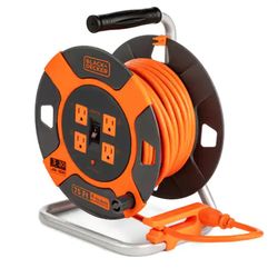 Black + Decker 75 ft. 4 Outlets Retractable Extension Cord with 14 AWG SJTW Cable Outdoor Power Cord Reel