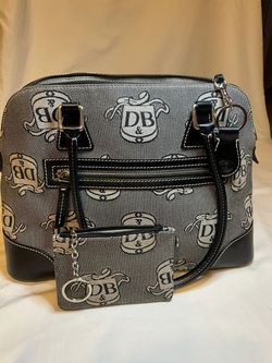 Dooney and Bourke Black & Gray Canvas & Leather Satchel Dome Bag