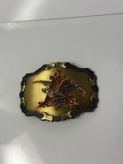 Vintage Anheuser Busch Budweiser A Eagle Logo Belt Buckle Brass Tone Red Enamel Collectible Beer Advertising Breweriana