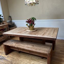 Solid Wood Dining Table with 2 Benches