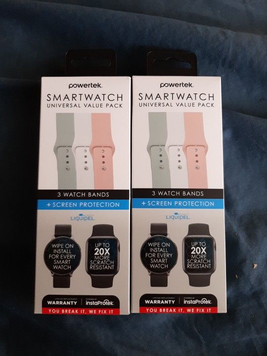 Powertek Universal Watch Band & Liquid Glass Screen Protector Bundle, Compatible (2Pack)