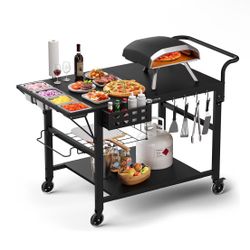 Pizza Oven Table & Grill Cart for Blackstone Griddle – Outdoor Stand Compatible with Ninja, Cuisinart, Gozney, and Solo Stove Pizza Ovens.
