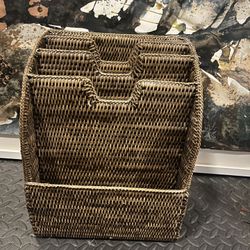 woven rattan magazine rack and organizer