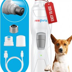 REXIPETS Cat and Dog Nail Grinder - Rechargeable Electric Pet Nail Clipper & Trimmer- Painless Paws Grooming - Quiet 2-Speed Motor. 3 Size Ports 