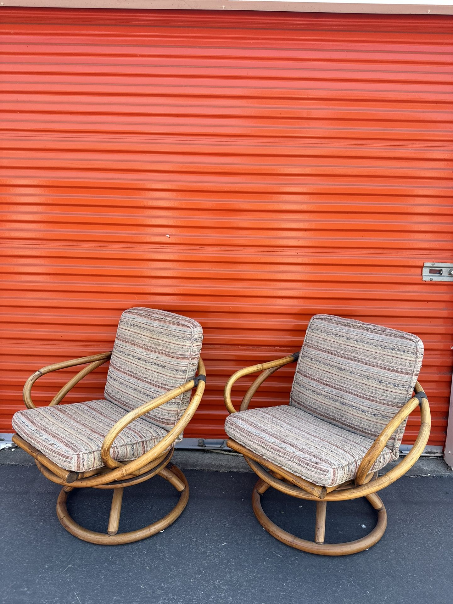 Vintage MCM Swivel Rattan Chairs (2)
