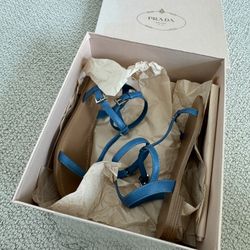 Authentic Blue Leather Prada Sandals New With Box Size 37