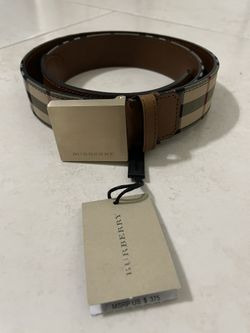Men’s Burberry Horsefrry Check Brown Beige Leather Belt 36/90