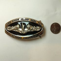 Vintage USS Rhode Island SSBN-740 Submarine Belt Buckle - STS(SS) Huckaby - Made in USA