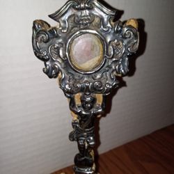 Late 1700s Early 1800s Museum Piece Very Rare Italian Wood/Silver Shrine Relicario Relic,$1200 -- 7 1/4"+2 3/4" A Relic From Ancient Catholic Histor