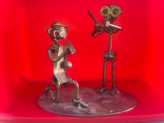 Handmade Metal Bolt Art Sculpture Two Figures