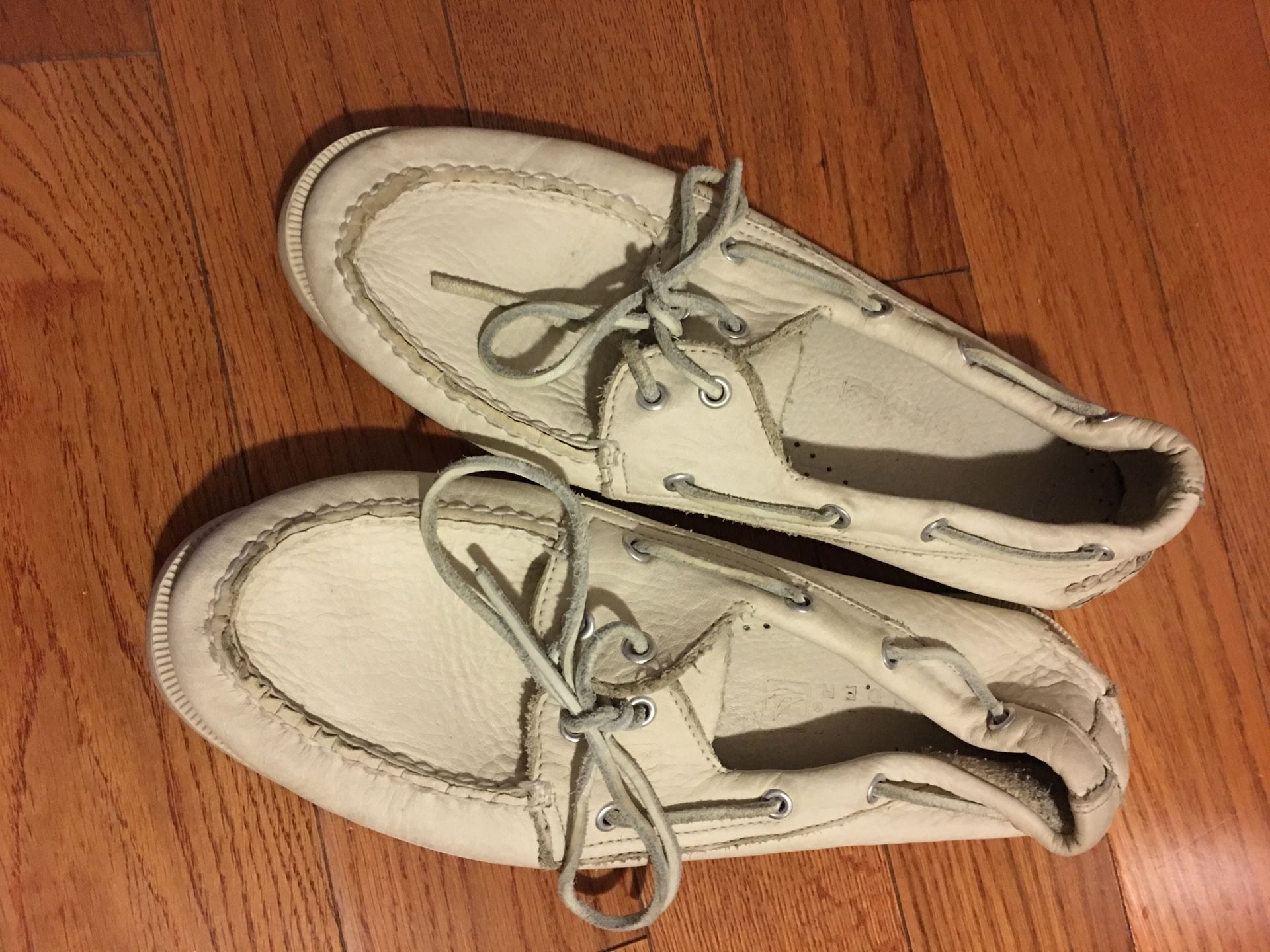 White men’s boat shoes 80s vintage Sperry Topsiders 11 M loafers penny yuppie