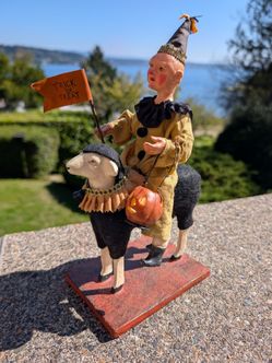 Vintage Bethany Lowe Halloween Jester Clown on Sheep Figurine – Rare Collectible