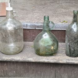 These And About Four Dozen More Vintage And Older Glass Wine Beer And Soda Bottles And Jugs With Heavy Patina