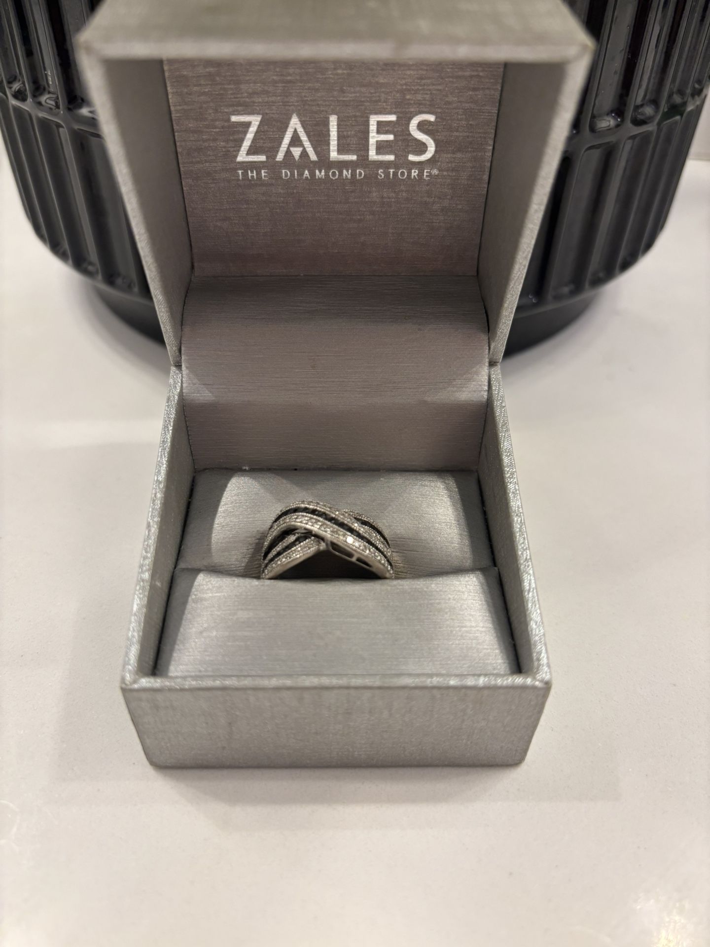 Black And White Diamond Art Deco Inspired Ring Rhodium Dipped Sterling Silver Size 7 Ring