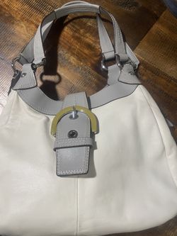 COACH SOHO LYNN WHITE/GRAY LEATHER HANDBAG PURSE