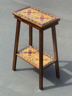 Two-Tier Wood and Tile Side Table