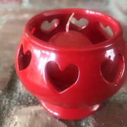 Vintage Heart Candle With Ceramic Candle Holder