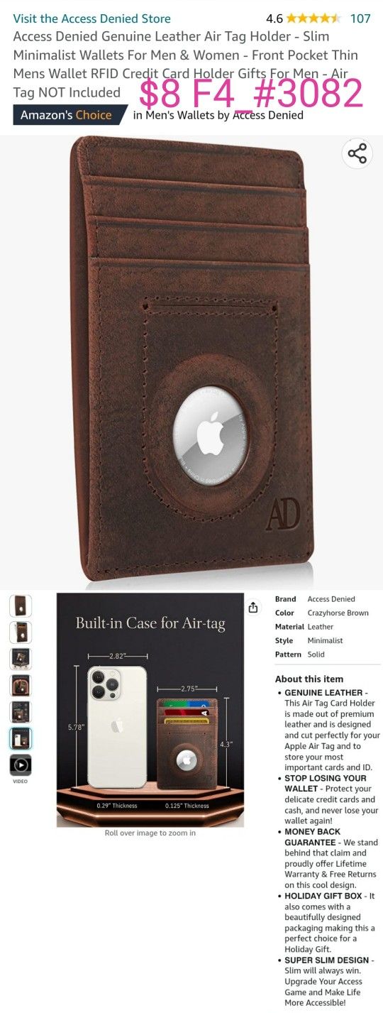 Access Denied Genuine Leather Air Tag Holder - Slim Minimalist Wallets For Men & Women - Front Pocket Thin Mens Wallet RFID Credit Card Holder Gifts