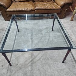 Square Glass Coffee Table Black Frame Dark Red Legs