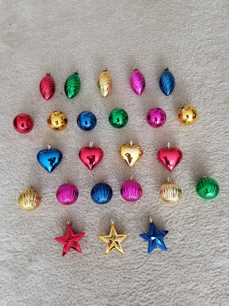 Kurt Adler 24 Assorted Mini Multi-color Shatterproof Shiny Ornaments 