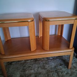 Wood Coffe And 2 End Tables