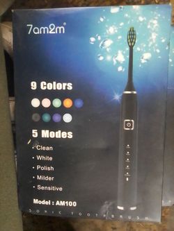 7AM2M Sonic Electric Toothbrush with 6 Brush Heads, 5 Modes, Timer - AM100 Black