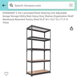 HOMEDANT 5 Tier Laminated Metal Shelving Unit Adjustable Garage Storage Utility Rack