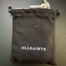 AllSaints White Leather Card Holder with Lanyard & Dust Bag - Minimalist Style