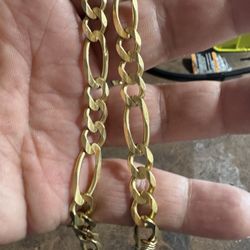 14k Gold Figaro Chain And 3.5 Inch 10k Cross