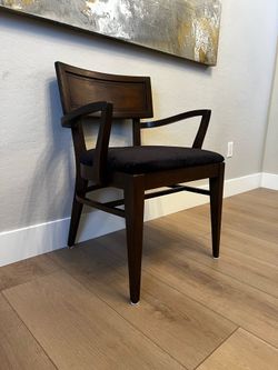 Vintage Mid-Century Modern Danish Style Art Deco Walnut Armchair w/ NEW Black Velvet Upholstery
