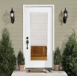 NEW Masonite 32x80 Full Lite Mini Blind Glass Steel Front Door LEFT HAND INSWING Prehung